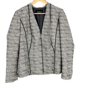 Lafayette 148 Blazer Size 14 Womens Gray White Boucle Tweed Academia Zip Jacket